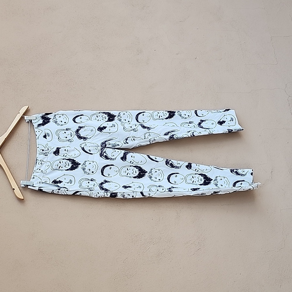 SHEKOU Straight Leg Pants Small Artsy Graffiti Faces Doodle Streetwear Punk Rave - Picture 5 of 10
